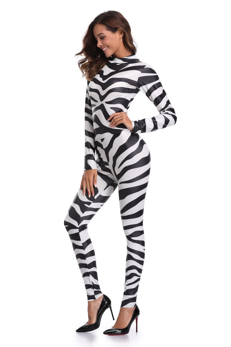 F1822 Sexy Halloween zebra Print Catsuit Party Fancy Dress Jumpsuit playsuit